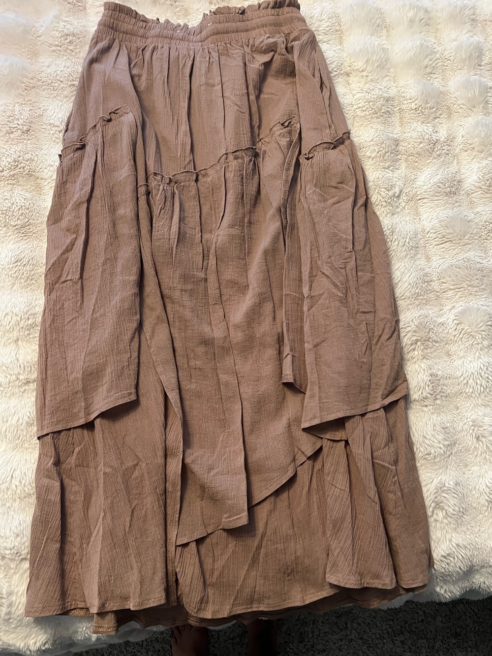 Three Bird Nest Boho Flowy Brown Tiered Maxi Skirt - Picture 4 of 6